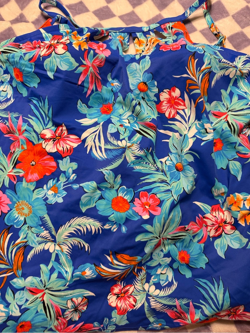 St. John's Bay Blue Tropical Floral Swim Top
